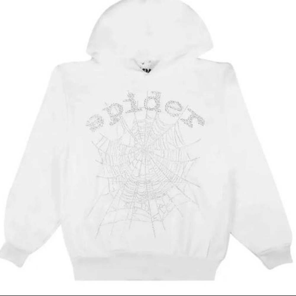 White Sp5der OG Rhinestone Hoodie